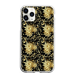 Чехол iPhone 11 Pro матовый Золотые абстрактные цветы