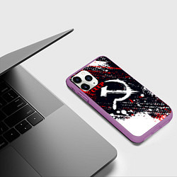 Чехол iPhone 11 Pro матовый USSR - СССР - СЕРП И МОЛОТ - КРАСКА, цвет: 3D-фиолетовый — фото 2
