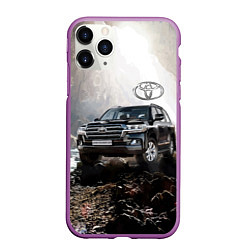 Чехол iPhone 11 Pro матовый Toyota Land Cruiser 200 в пещере со скальными рису, цвет: 3D-фиолетовый