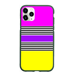 Чехол iPhone 11 Pro матовый Яркие неоновые полосы в сочетании с черно-белыми п, цвет: 3D-темно-зеленый