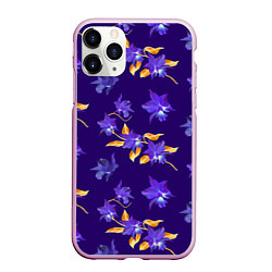 Чехол iPhone 11 Pro матовый Цветы Фиолетовые Ирисы На Синем Фоне