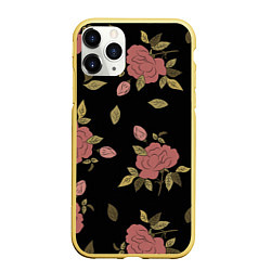 Чехол iPhone 11 Pro матовый Розовые розы на темном фоне