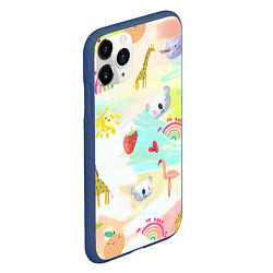 Чехол iPhone 11 Pro матовый Красочные животные, цвет: 3D-тёмно-синий — фото 2