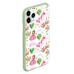 Чехол iPhone 11 Pro матовый Принцесса, замки и единороги, цвет: 3D-салатовый — фото 2