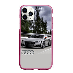 Чехол iPhone 11 Pro матовый Ауди на скоростном шоссе Audi on the expressway, цвет: 3D-малиновый