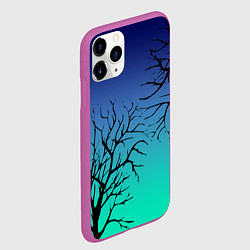 Чехол iPhone 11 Pro матовый Черные абстрактные ветки деревьев на сине-зеленом, цвет: 3D-фиолетовый — фото 2