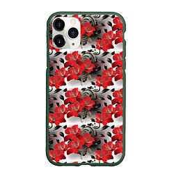 Чехол iPhone 11 Pro матовый Красные абстрактные цветы