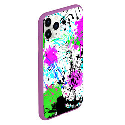Чехол iPhone 11 Pro матовый Неоновые разноцветные пятна и брызги красок, цвет: 3D-фиолетовый — фото 2
