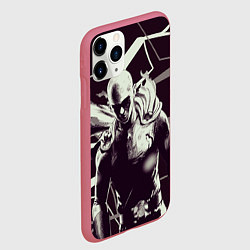 Чехол iPhone 11 Pro матовый Ванпанчмен - на черно-белом фоне, цвет: 3D-малиновый — фото 2