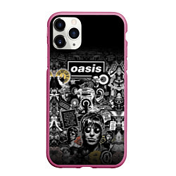 Чехол iPhone 11 Pro матовый Большой принт группы OASIS, цвет: 3D-малиновый