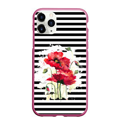Чехол iPhone 11 Pro матовый Red poppies Акварельные цветы, цвет: 3D-малиновый