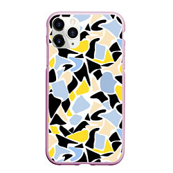 Чехол iPhone 11 Pro матовый Абстрактный узор в желто-голубых тонах на черном ф