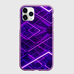Чехол iPhone 11 Pro матовый Неоновые ромбы в абстракции - Фиолетовый, цвет: 3D-фиолетовый