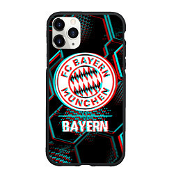 Чехол iPhone 11 Pro матовый Bayern FC в стиле Glitch на темном фоне, цвет: 3D-черный