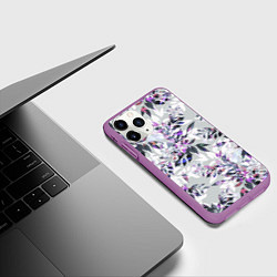 Чехол iPhone 11 Pro матовый Цветы Серый Букет, цвет: 3D-фиолетовый — фото 2