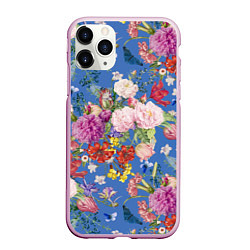 Чехол iPhone 11 Pro матовый Цветы Розовый Букет На Синем Фоне