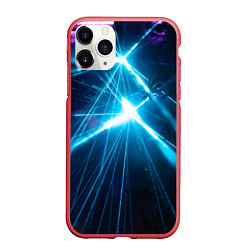 Чехол iPhone 11 Pro матовый Неоновые лазеры во тьме - Голубой, цвет: 3D-красный