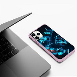 Чехол iPhone 11 Pro матовый Неоновые фигуры с лазерами - Голубой, цвет: 3D-розовый — фото 2