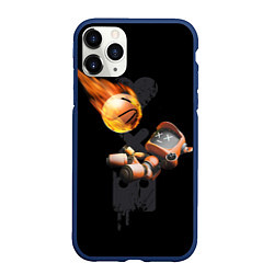 Чехол iPhone 11 Pro матовый Горящий мяч и падающий робот, цвет: 3D-тёмно-синий
