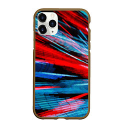 Чехол iPhone 11 Pro матовый Неоновые прерывающиеся линии - Красный и голубой, цвет: 3D-коричневый