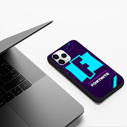 Чехол iPhone 11 Pro матовый Символ Fortnite в неоновых цветах на темном фоне, цвет: 3D-черный — фото 2