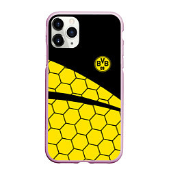 Чехол iPhone 11 Pro матовый Боруссия - borussia желтые соты, цвет: 3D-розовый