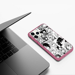 Чехол iPhone 11 Pro матовый Log Horizon pattern, цвет: 3D-малиновый — фото 2