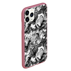 Чехол iPhone 11 Pro матовый Абстрактный в серых тонах фон с головой рыбы, цвет: 3D-малиновый — фото 2