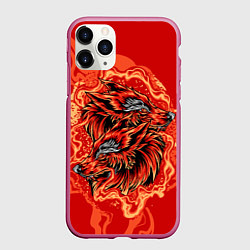 Чехол iPhone 11 Pro матовый Огненные лисы, цвет: 3D-малиновый