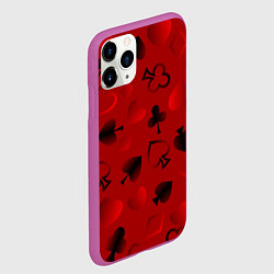 Чехол iPhone 11 Pro матовый Карты карточные масти на красном фоне, цвет: 3D-фиолетовый — фото 2