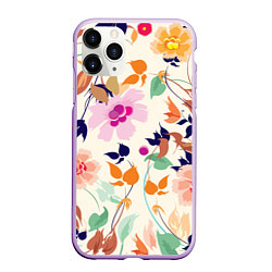 Чехол iPhone 11 Pro матовый Summer floral pattern, цвет: 3D-сиреневый