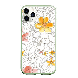 Чехол iPhone 11 Pro матовый Минималистическая цветочная композиция Watercolour