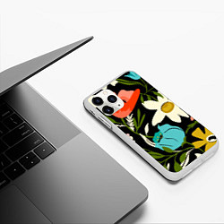 Чехол iPhone 11 Pro матовый Яркие цветы на фоне тёмной летней ночи, цвет: 3D-белый — фото 2