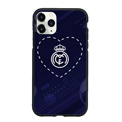 Чехол iPhone 11 Pro матовый Лого Real Madrid в сердечке на фоне мячей