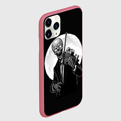 Чехол iPhone 11 Pro матовый Скелет скрипач под полной луной, цвет: 3D-малиновый — фото 2