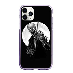 Чехол iPhone 11 Pro матовый Скелет скрипач под полной луной, цвет: 3D-светло-сиреневый
