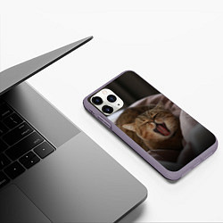 Чехол iPhone 11 Pro матовый Эх, поспать бы! Зевающий котяра, цвет: 3D-серый — фото 2