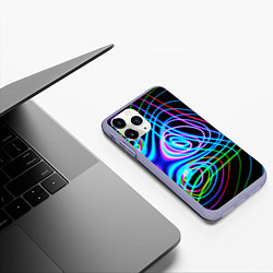 Чехол iPhone 11 Pro матовый Неоновое множество линий - Голубой, цвет: 3D-светло-сиреневый — фото 2