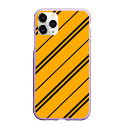 Чехол iPhone 11 Pro матовый Полосы желтые черные, цвет: 3D-сиреневый