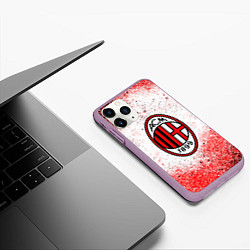 Чехол iPhone 11 Pro матовый Ac milan красно черные брызги, цвет: 3D-сиреневый — фото 2