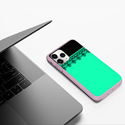 Чехол iPhone 11 Pro матовый Черные кружева на ярком неоновом зеленом фоне lace, цвет: 3D-розовый — фото 2