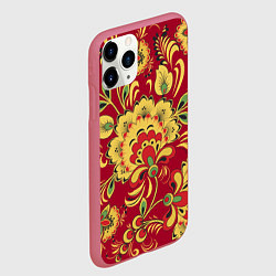 Чехол iPhone 11 Pro матовый Хохломская Роспись Цветы На красном Фоне, цвет: 3D-малиновый — фото 2