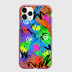 Чехол iPhone 11 Pro матовый Яркий геометрический принт, цвет: 3D-малиновый