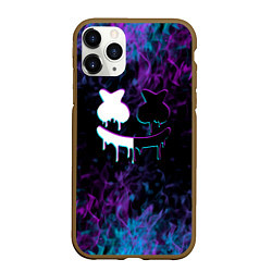 Чехол iPhone 11 Pro матовый Marshmello neon пламя, цвет: 3D-коричневый