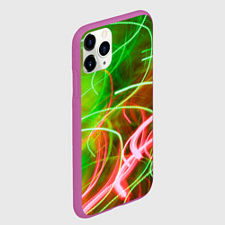 Чехол iPhone 11 Pro матовый Неоновые линии и фонари - Зелёный, цвет: 3D-фиолетовый — фото 2