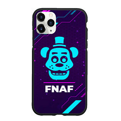 Чехол iPhone 11 Pro матовый Символ FNAF в неоновых цветах на темном фоне, цвет: 3D-черный