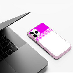 Чехол iPhone 11 Pro матовый White and pink lace pattern, цвет: 3D-розовый — фото 2