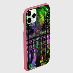 Чехол iPhone 11 Pro матовый Неоновое здание ночью - Зелёный, цвет: 3D-малиновый — фото 2