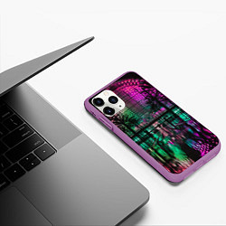 Чехол iPhone 11 Pro матовый Неоновое здание ночью - Розовый, цвет: 3D-фиолетовый — фото 2