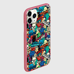 Чехол iPhone 11 Pro матовый Граффити черепа и рожицы, цвет: 3D-малиновый — фото 2